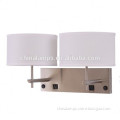 Europe style restaurant lighting brushed nickel rocket switch double wall lamp with fabric lamp shade for hotel bedside